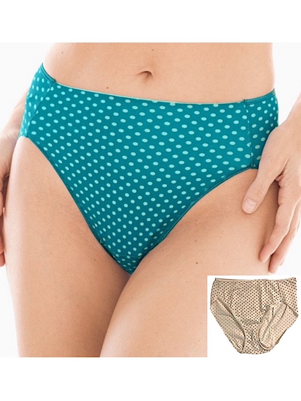 Soma Vanishing Tummy High Leg Brief in Mod Dot Ivory / Soft Tan  Size Large